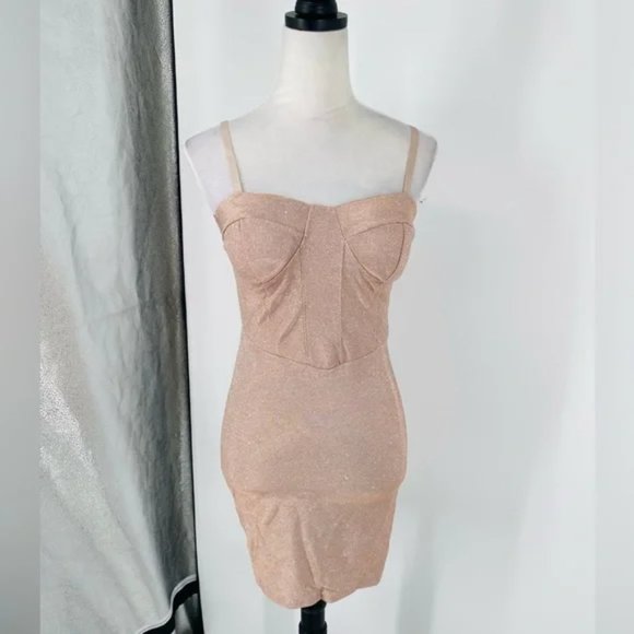 Gold Metallic Glitter Sleeveless Bustier Bodycon Mini Dress - Picture 7 of 17